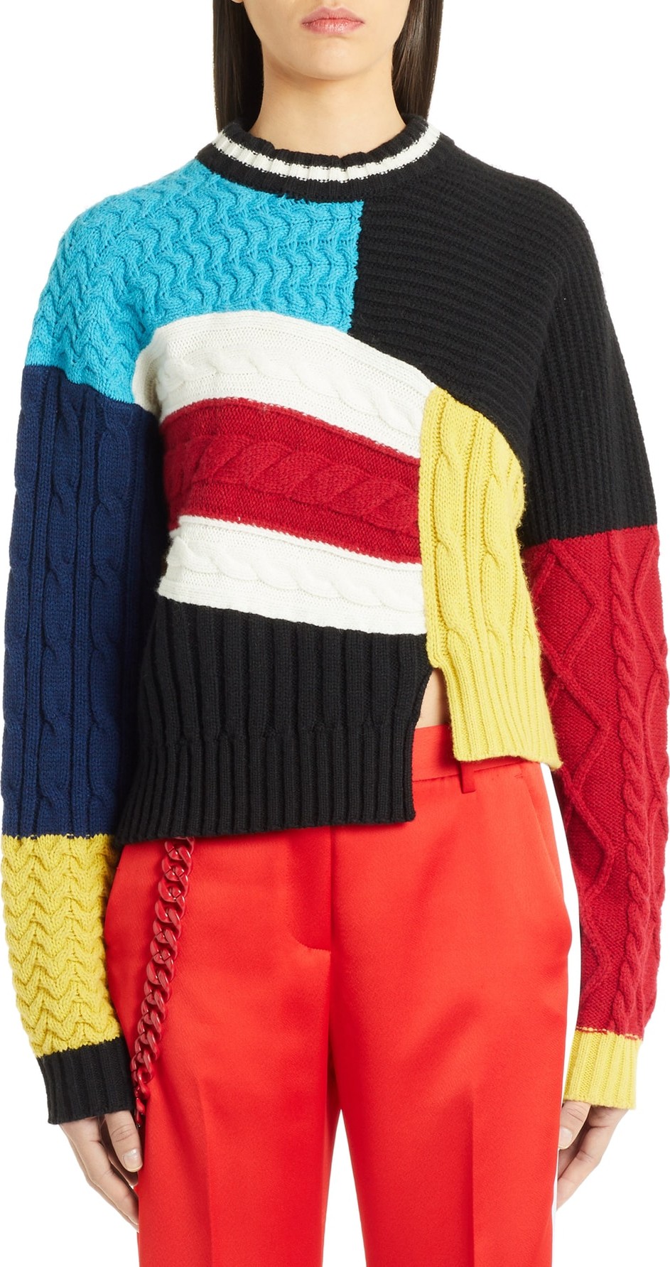 MSGM Pieced Cable Knit Sweater