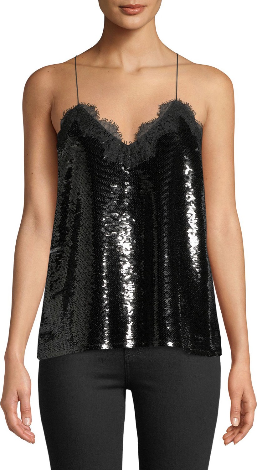 CAMI NYC The Racer Sequin Camisole with Lace Trim
