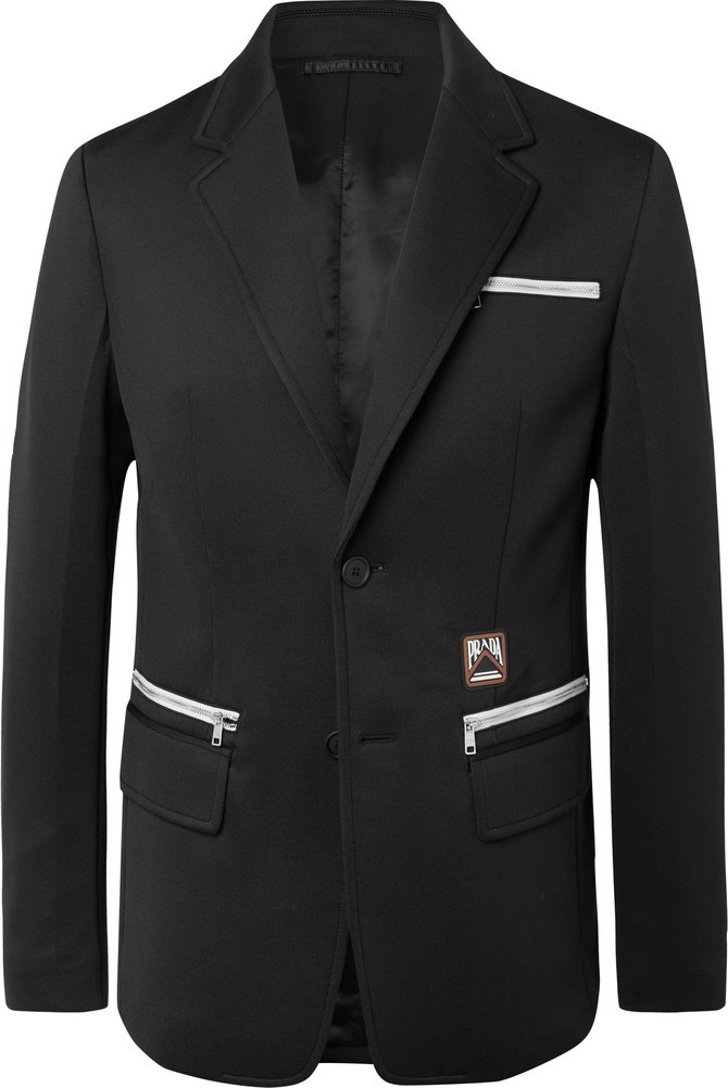 Prada Black Slim-Fit Logo-Appliquéd Stretch-Jersey Blazer