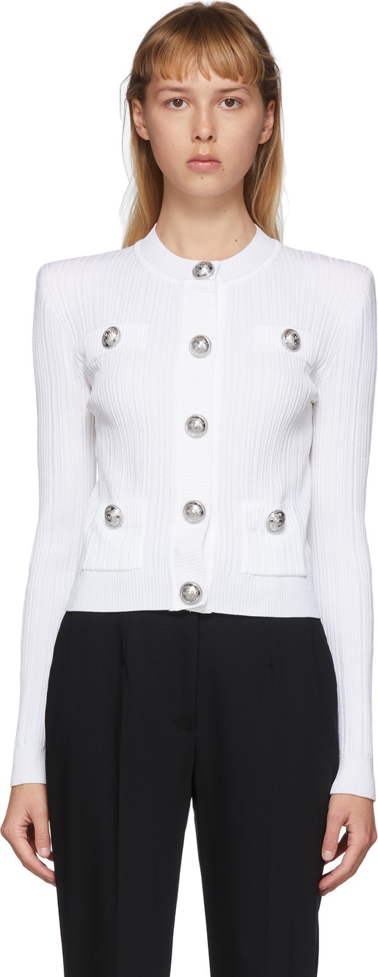 Balmain White Knit Button Cardigan