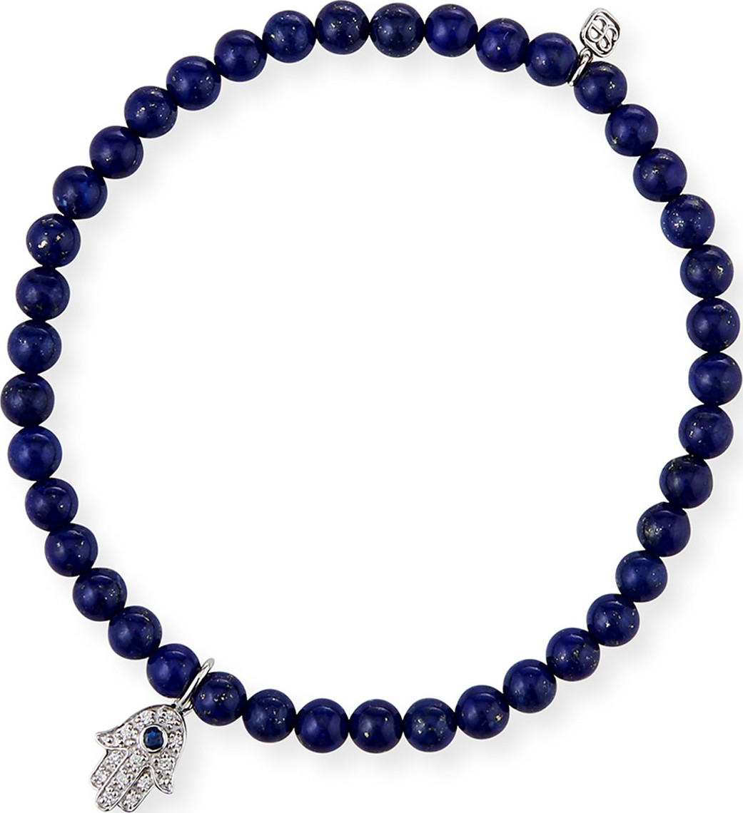 Sydney Evan 14k White Gold Sapphire/Diamond Hamsa & Lapis Bracelet