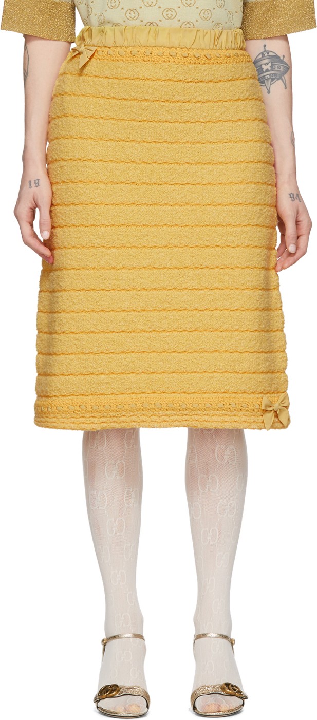 Gucci Yellow Wool Bow & Fringes Skirt