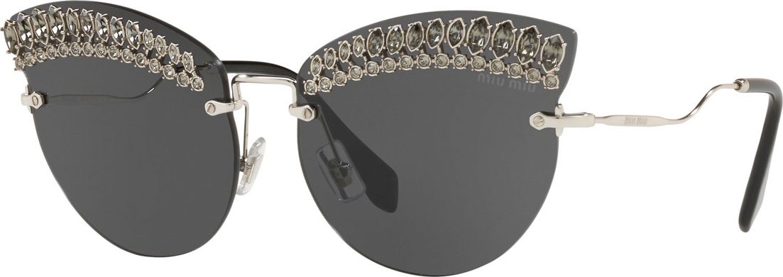 Miu Miu Crystal Trim Rimless Cat-Eye Sunglasses