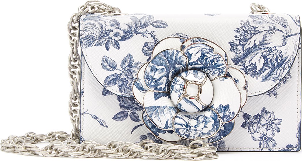 Oscar De La Renta Tro Flower-Print Crossbody Bag