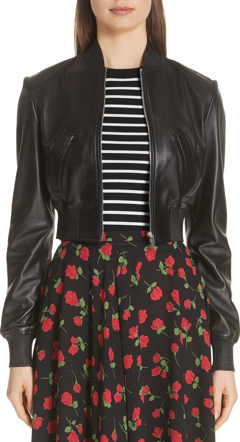 Michael Kors Leather Bomber Jacket