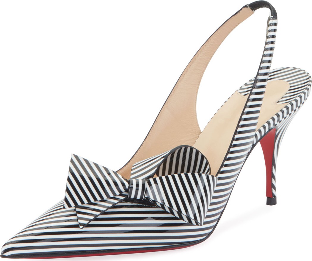 Christian Louboutin Clare Nodo Striped Side-Bow Red Sole Slingback Pumps