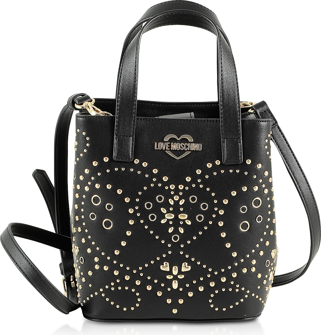 Love Moschino Black Studded Eco Leather Small Tote Bag w/Shoulder Strap