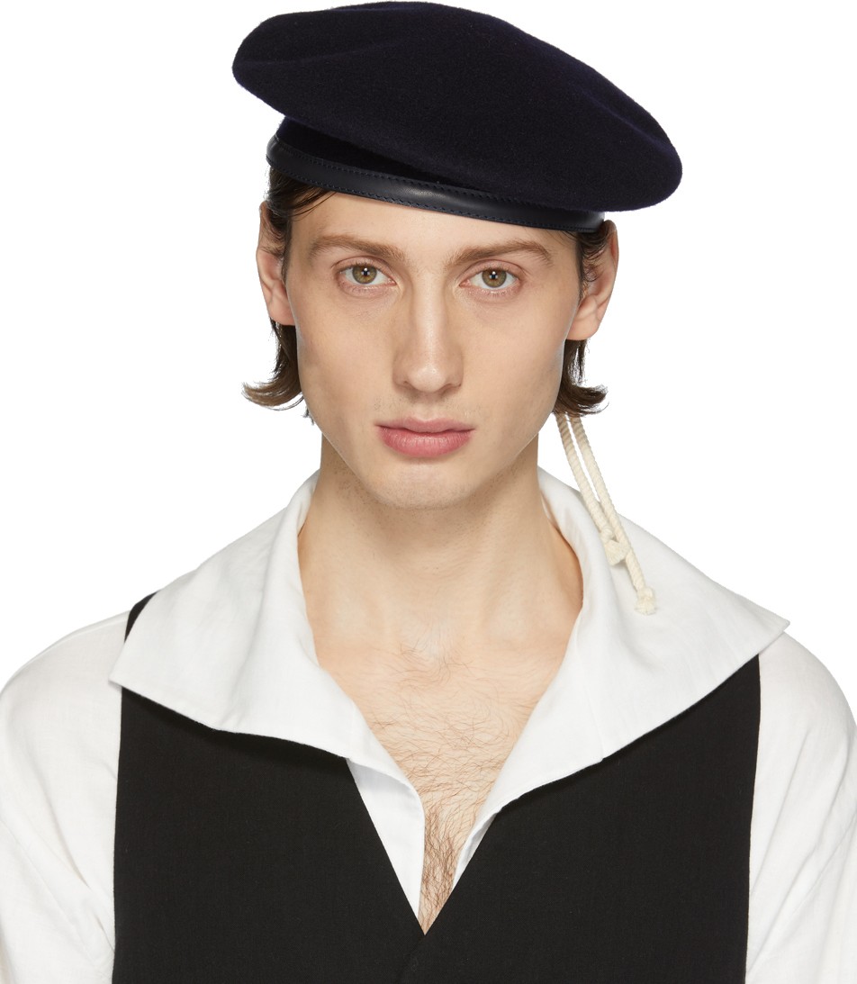 Ann Demeulemeester Navy Wool Bierra Beret