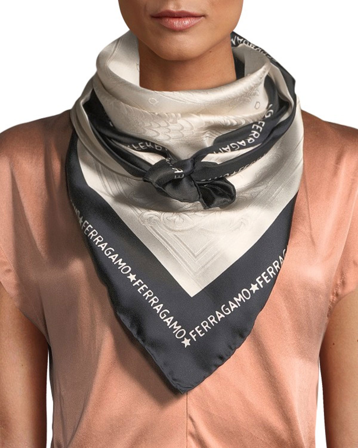 Salvatore Ferragamo Logo Border Silk Scarf