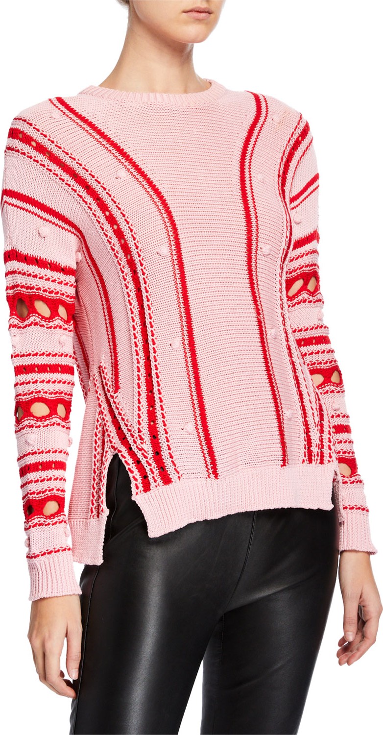 Jonathan Simkhai Chunky Striped Cotton Side-Slit Sweater