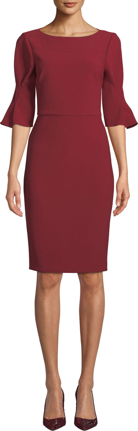 Badgley Mischka Pinched-Sleeve Sheath Dress