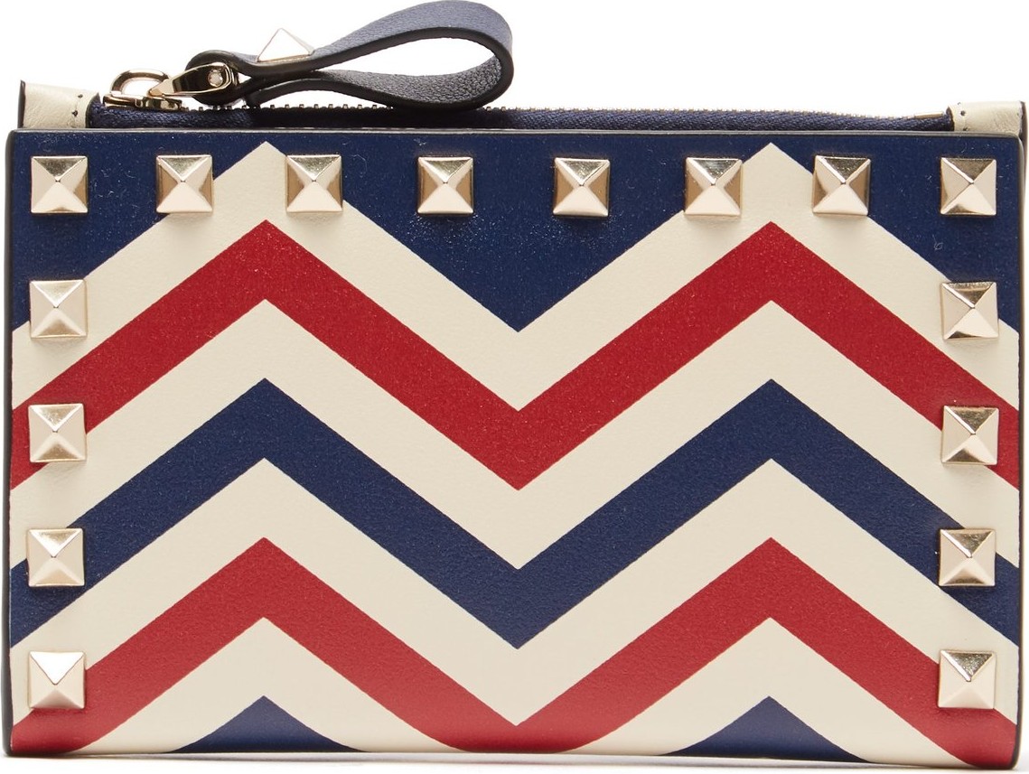 Valentino Chevron-print Rockstud bi-fold leather wallet