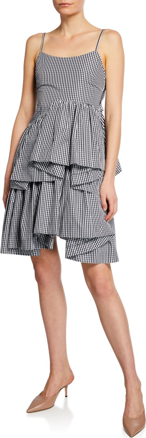 Anaïs Jourden Asymmetrical Gingham Ruffle Short Dress