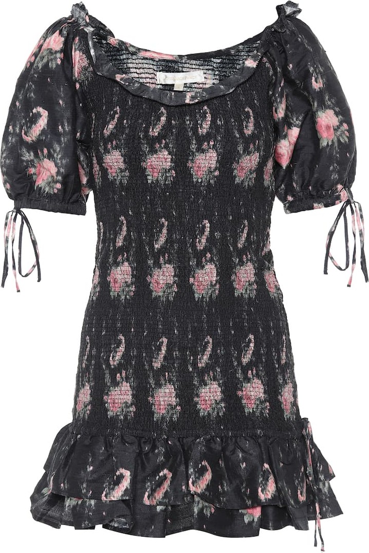 LOVESHACKFANCY Violet smocked silk minidress