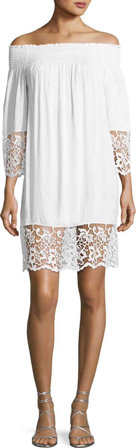 Lise Charmel Plage et Ville Off-the-Shoulder Lace-Trim Dress, White Lise Charmel Plage et Ville Off-the-Shoulder Lace-Trim Dress, White