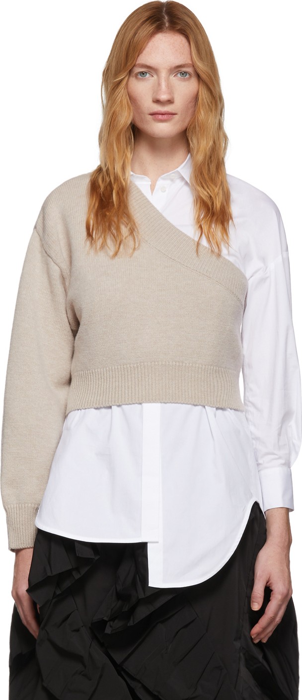 Enfold White & Beige Poplin & Knit Somelos Shirt