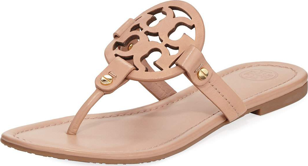 Tory Burch Miller Flat Leather Logo Slide Sandal