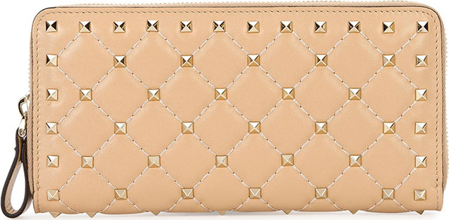 Valentino Rockstud Quilted Zip-Around Wallet