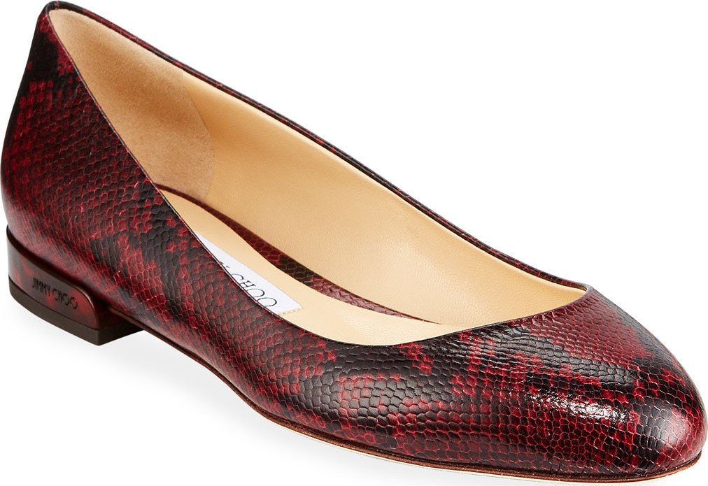 Jimmy Choo Jessie Snake-Print Leather Flats