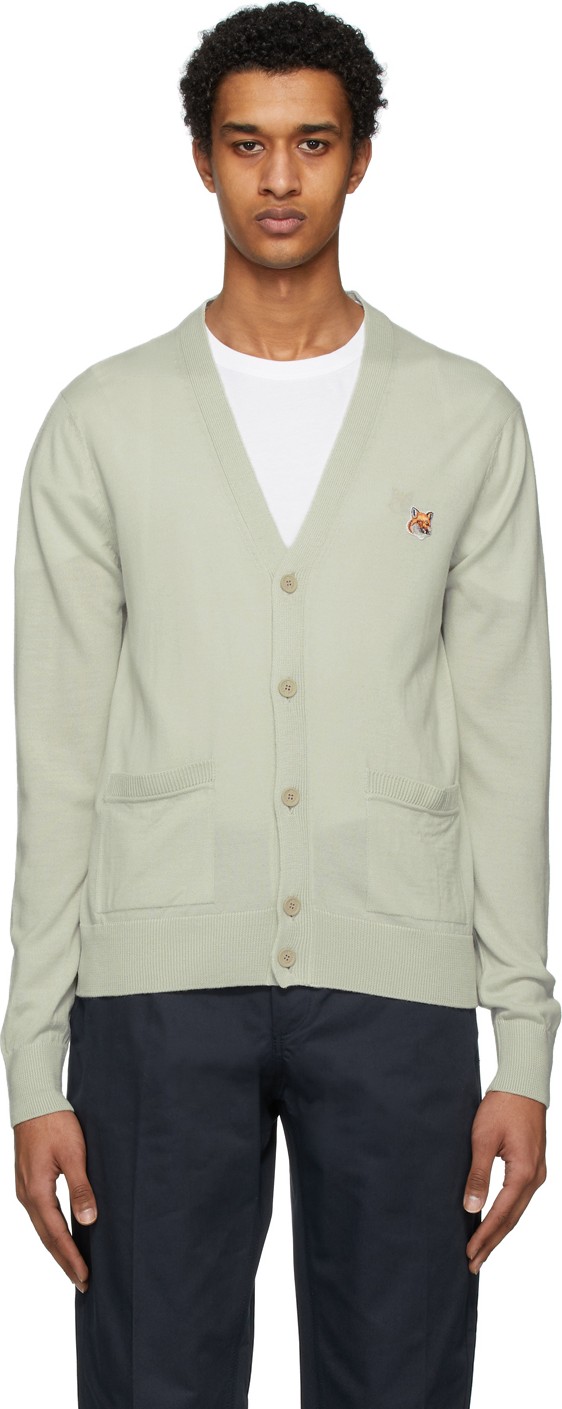 Maison Kitsune Grey Merino Fox Head Cardigan