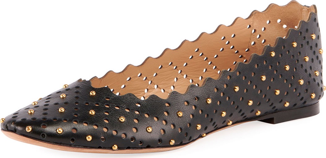 Chloe Perforated Leather Ballet Flat with Studs