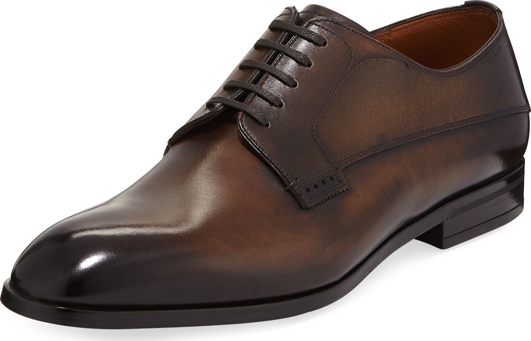 Bally Lantel Burnished Leather Lace-Up Derby Shoe