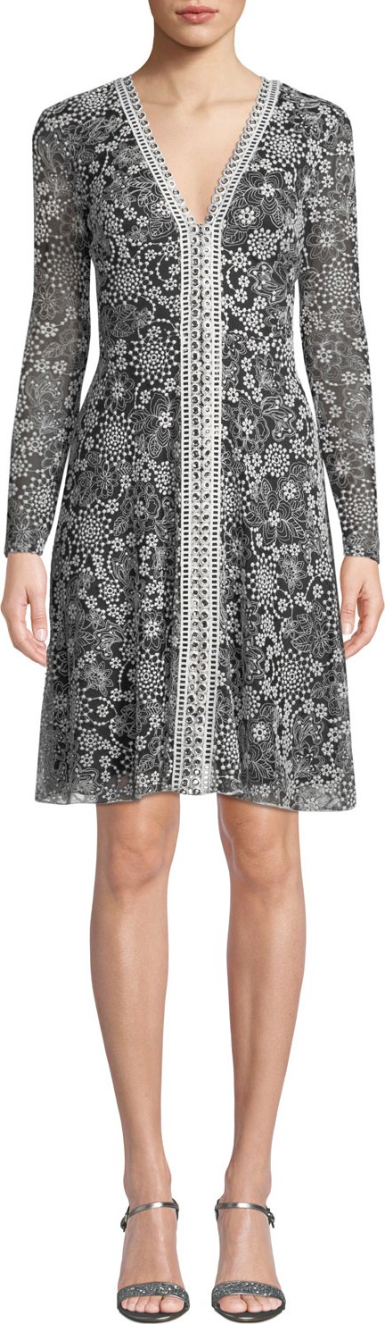 Tadashi Shoji Junia Floral Lace V-Neck Dress
