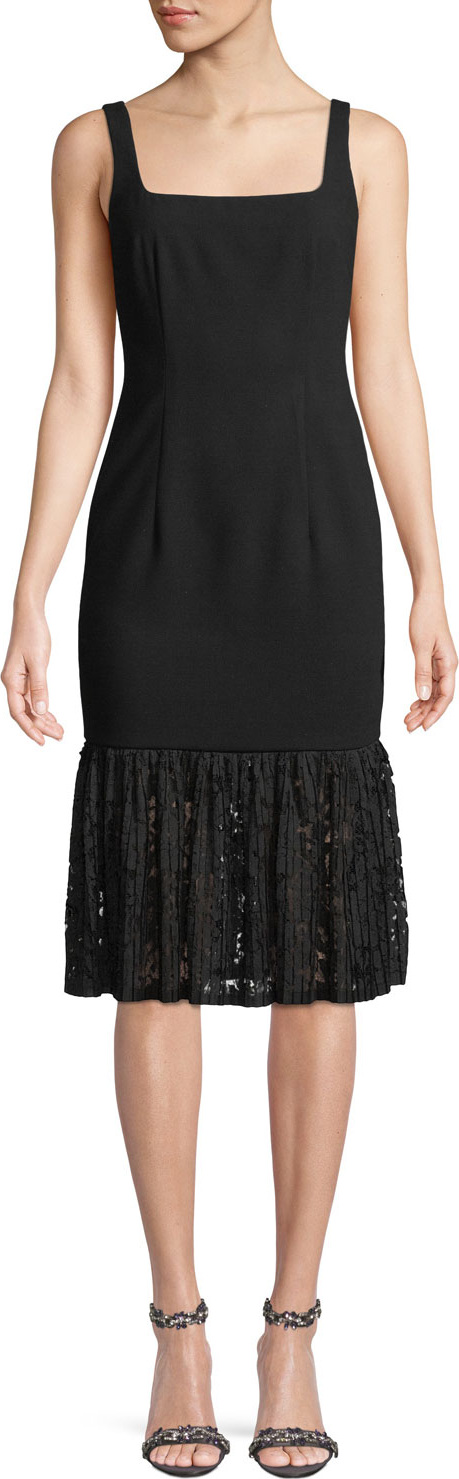 Black Halo Arabelle Square-Neck Dress w/ Lace Ruffle