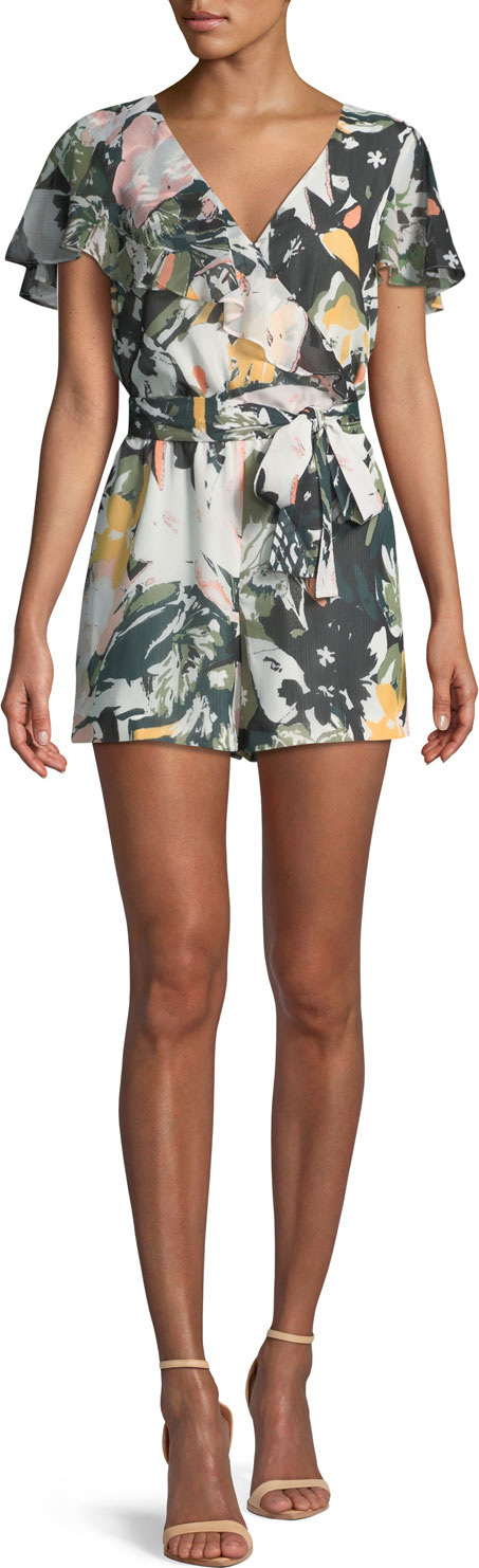 Club Monaco Ionita Floral-Print Ruffle Romper