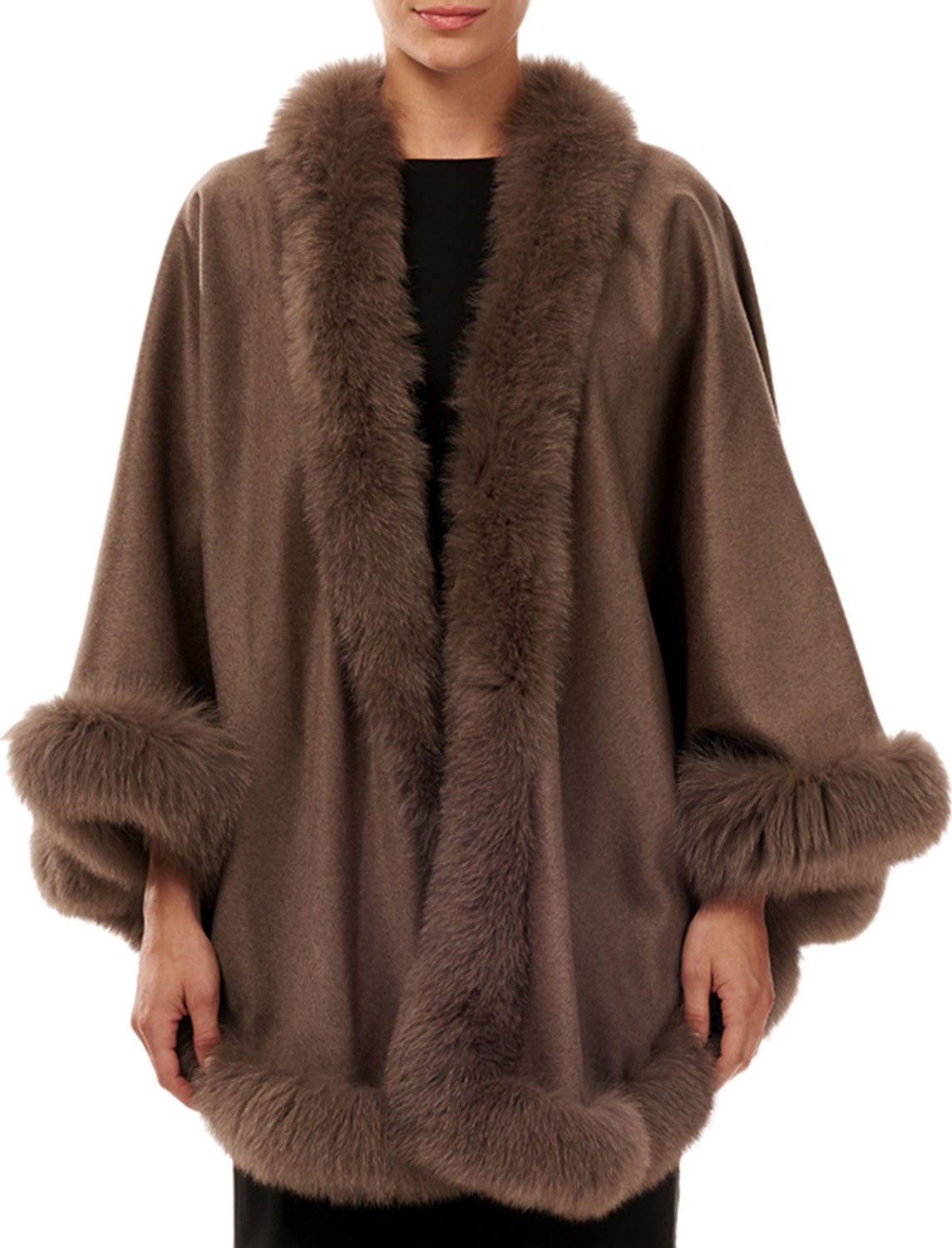 Gorski Cashmere Capelet with Fox Fur Trim