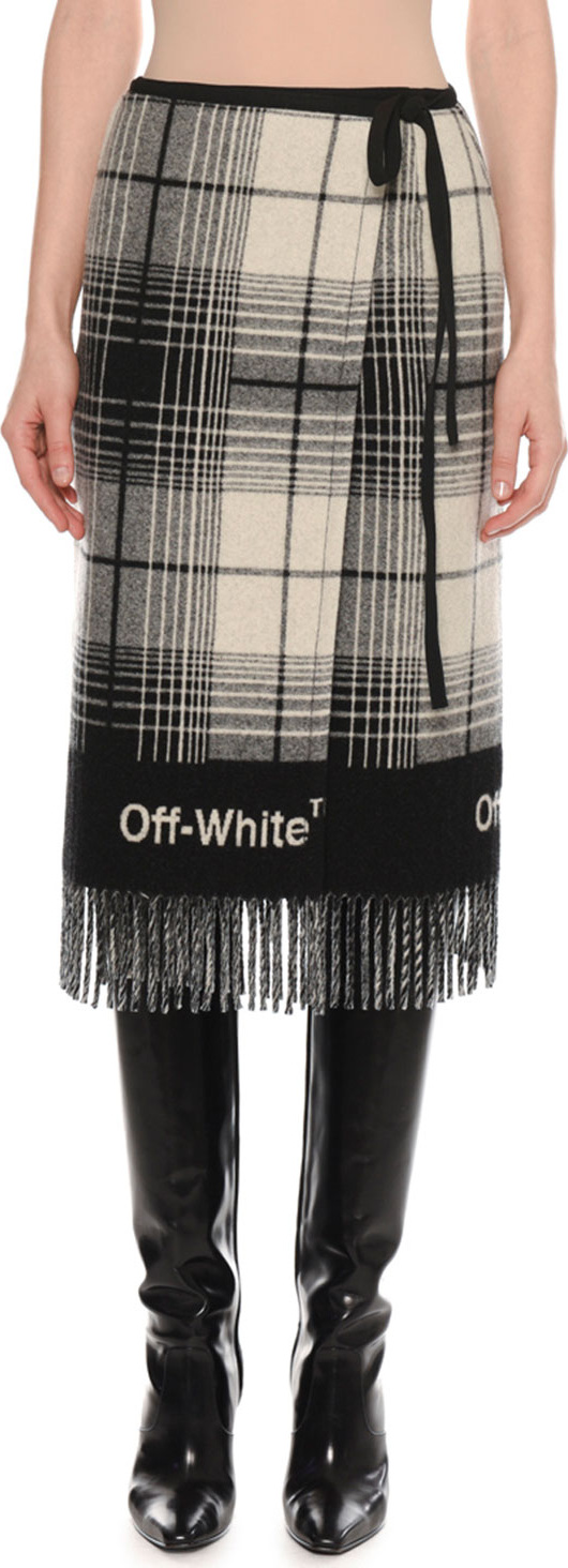 Off White Check Wool-Blend Blanket Skirt