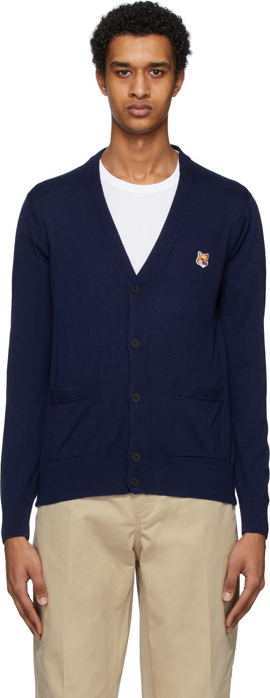 Maison Kitsune Navy Merino Fox Head Cardigan