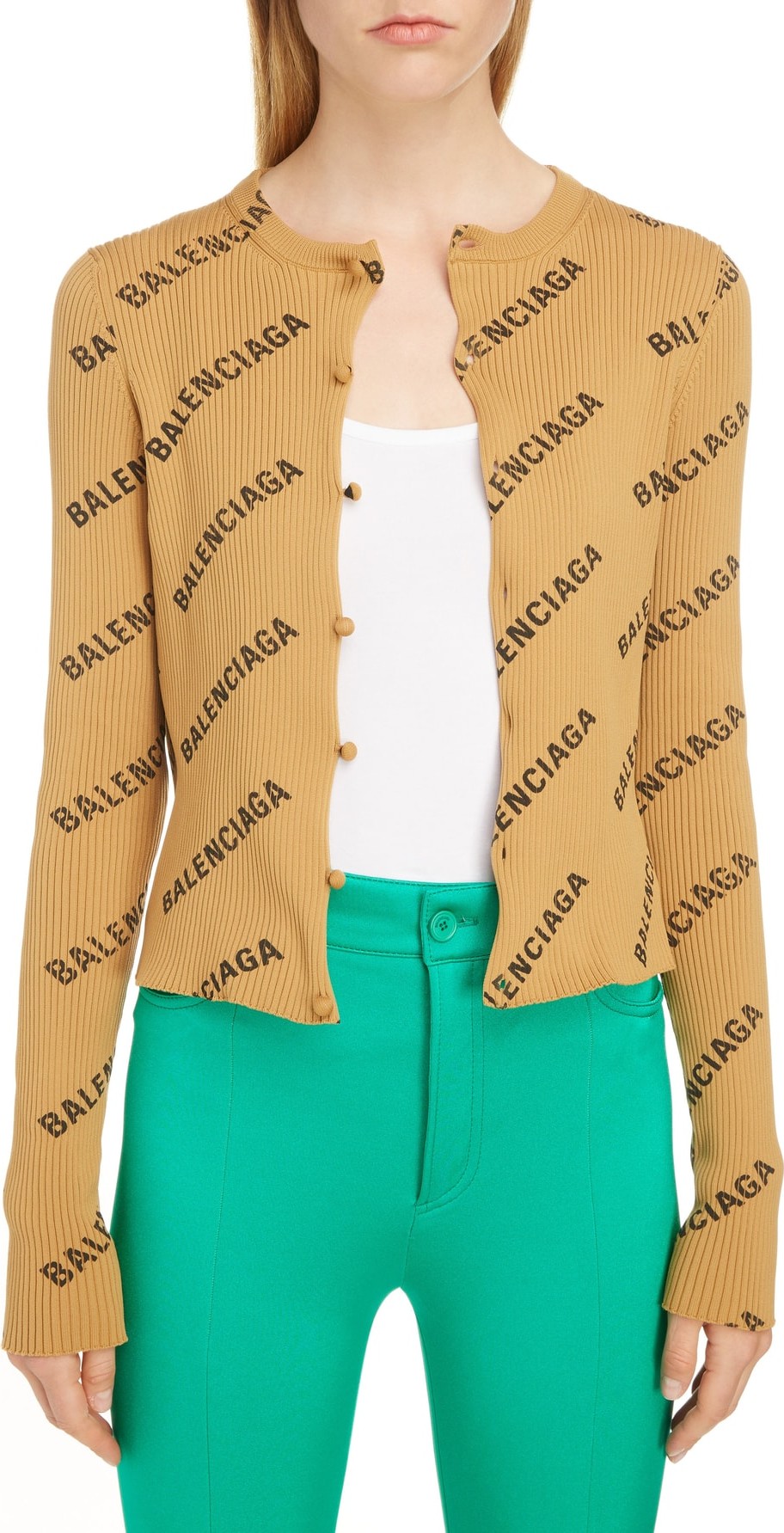 Balenciaga Logo Print Rib Knit Cardigan