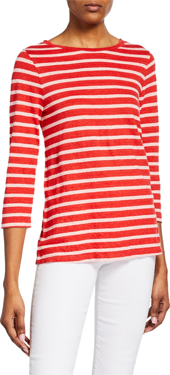 Majestic Striped Boat-Neck 3/4-Sleeve Boxy Top