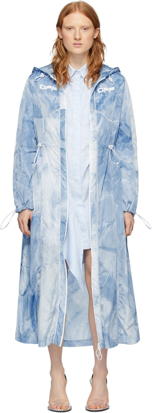 Off White Blue Tie-Dye Rain Coat