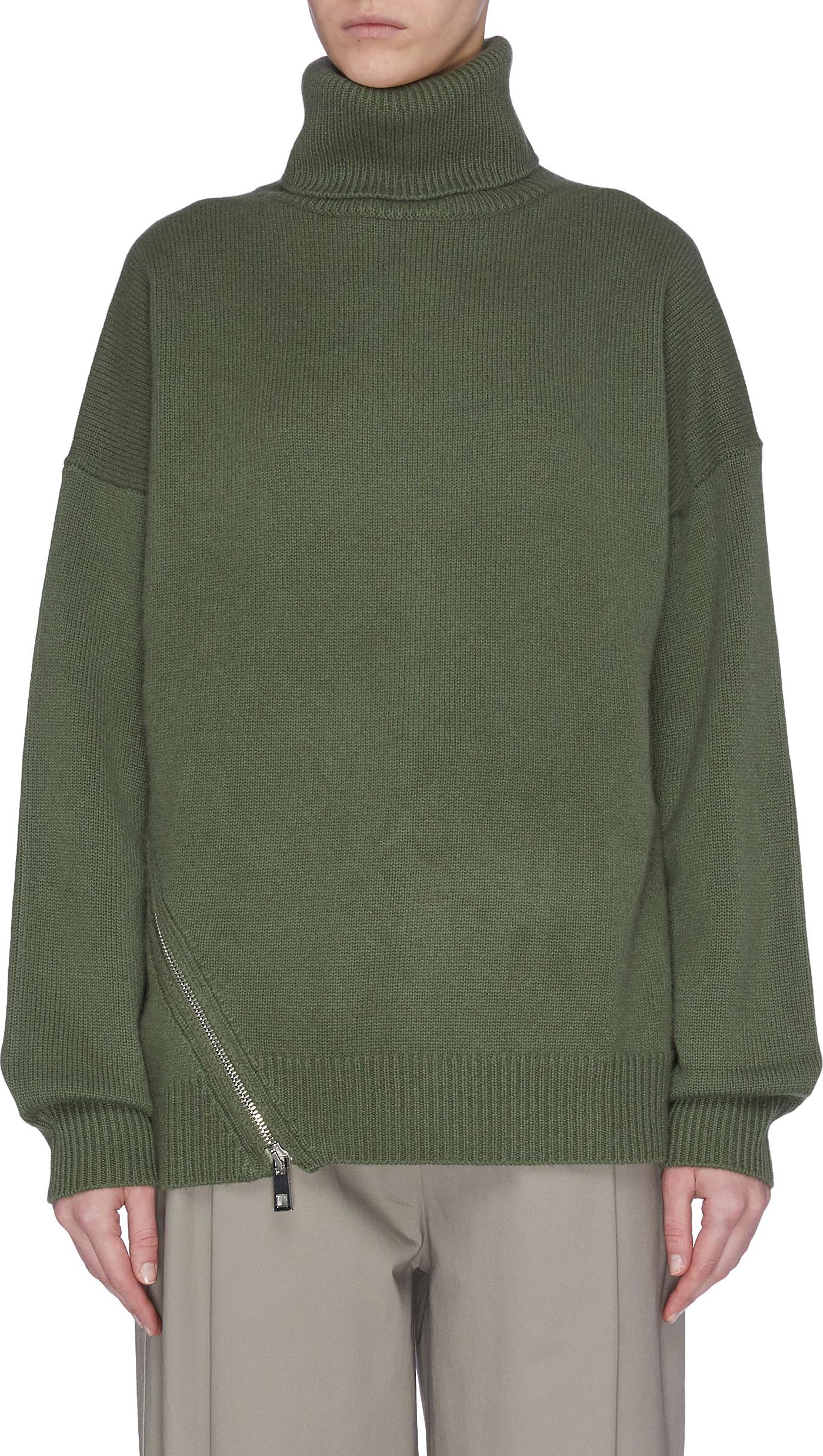Tibi Zip hem cashmere turtleneck sweater