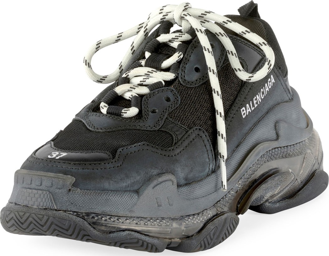 Balenciaga Triple S Air Nylon Sneakers with Logo, Noir