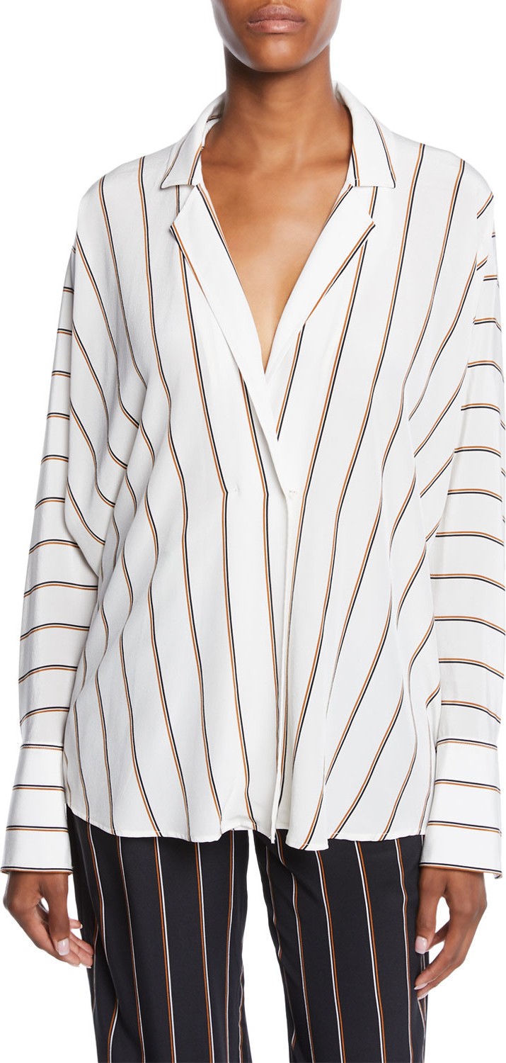A.L.C. Noreen Striped Long-Sleeve Silk Top