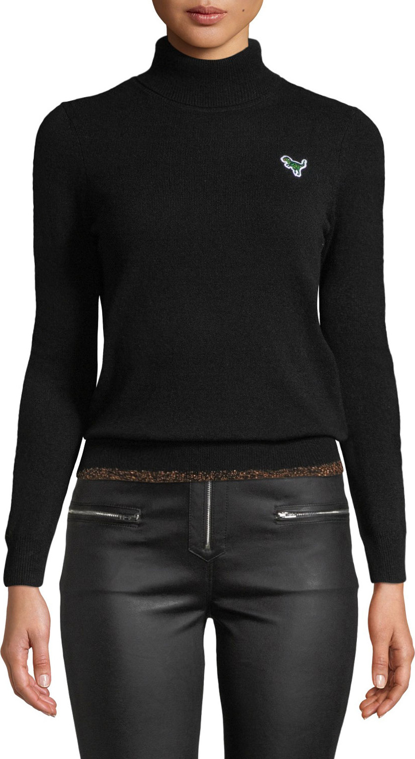 COACH Metallic-Hem Turtleneck Sweater w/ Rexy Patch