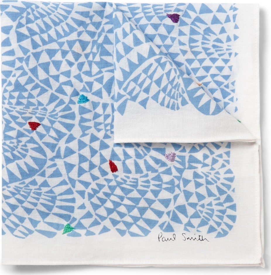 Paul Smith Embroidered Printed Cotton-Voile Pocket Square