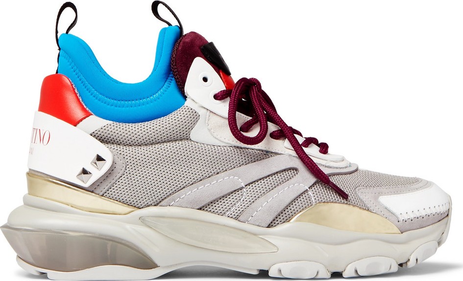 Valentino Bounce Leather, Mesh, Suede and Neoprene Sneakers