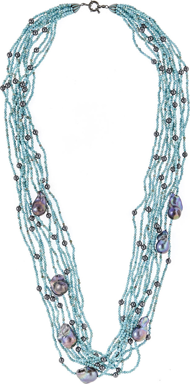 MCL by Matthew Campbell Laurenza Baroque Pearl & Turquoise Hematite Multi-Strand Necklace