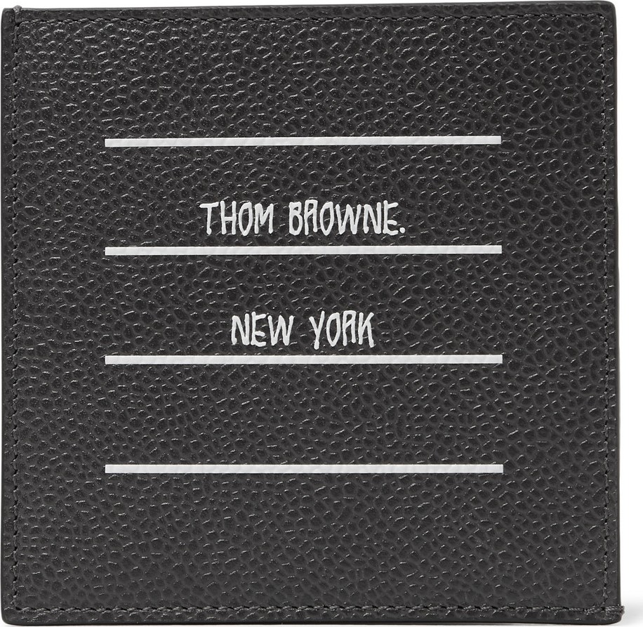 Thom Browne Logo-Print Pebble-Grain Leather Cardholder