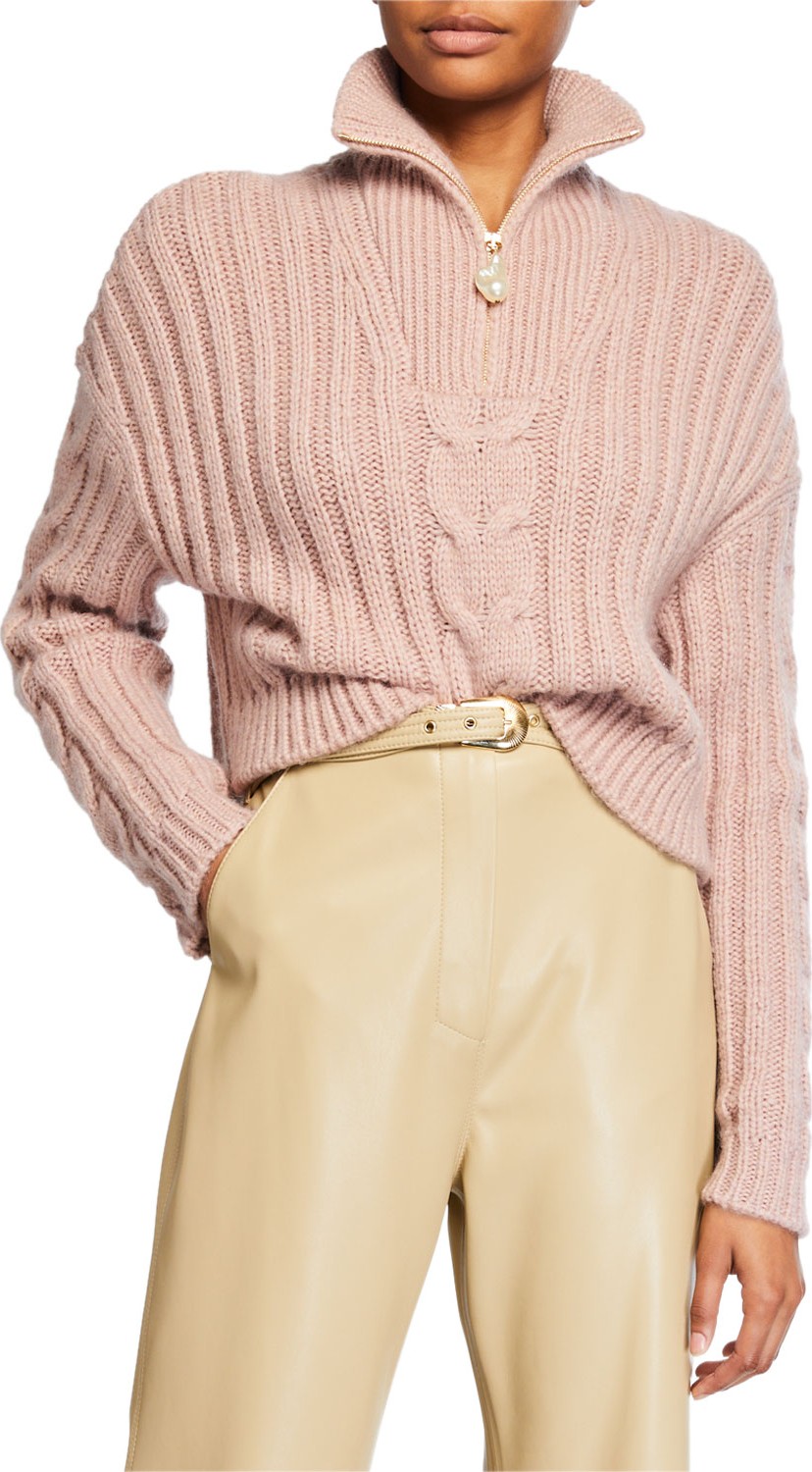 Nanushka Eria Cable-Knit Cropped Sweater