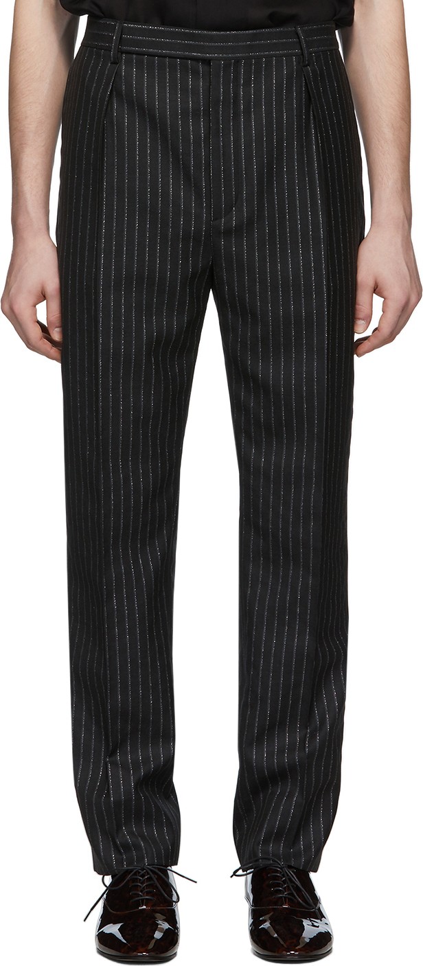 Saint Laurent Black & Silver Lamé Trousers