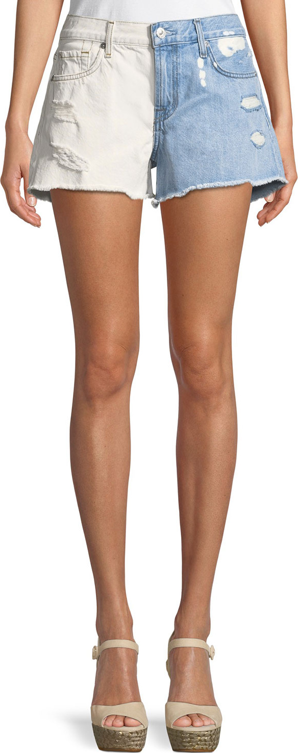 7 For All Mankind Cutoff Denim Shorts w/ Destroy & Daises