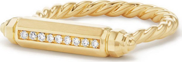 David Yurman 18K Gold Barrel Ring with Diamonds, Size 7