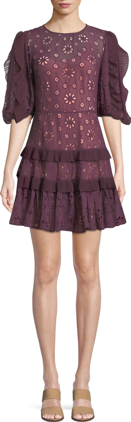 Rebecca Taylor Pinwheel Eyelet Ruffle Mini Dress