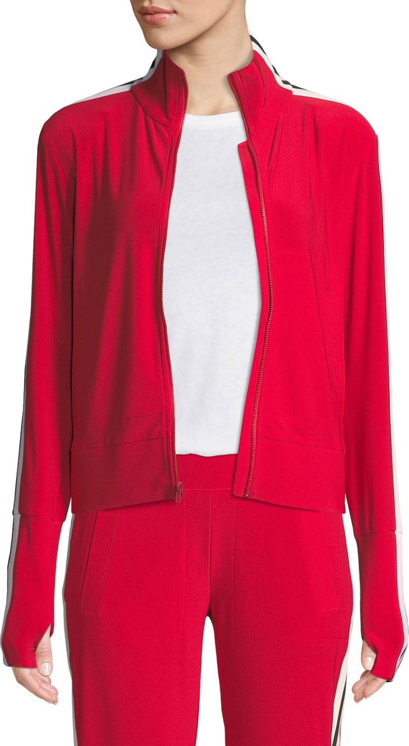 Norma Kamali Zip-Front Side-Stripe Turtleneck Track Jacket