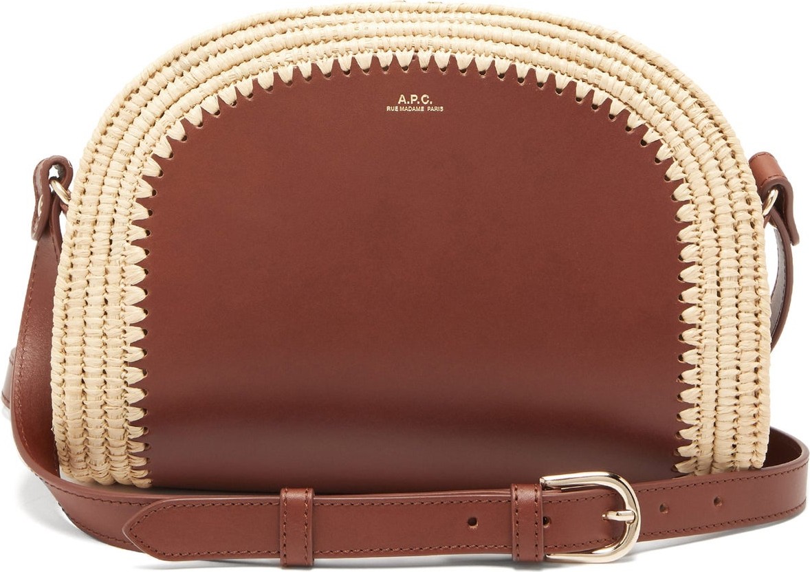 A.P.C. Half Moon raffia-trimmed leather cross-body bag